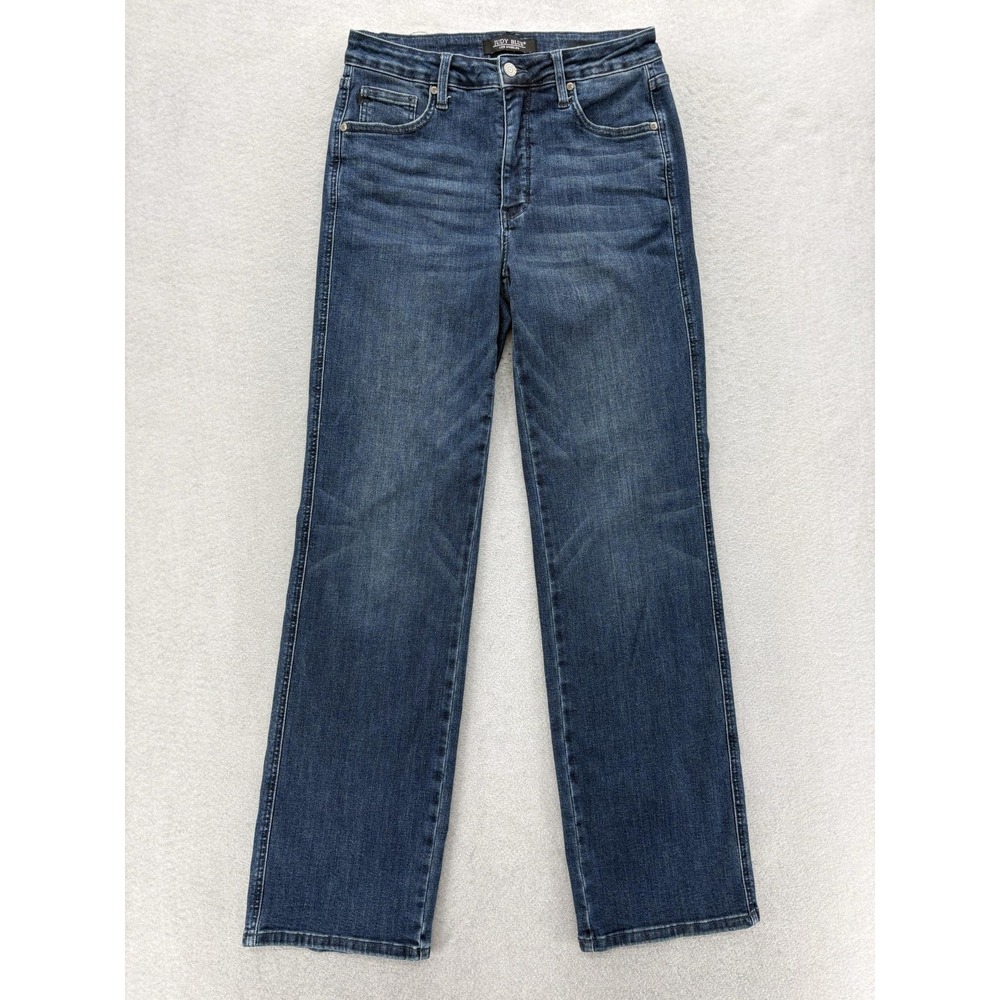 Judy Blue Mid Rise Tummy Control Straight Jeans Womens 11/30 Dark Wash Stretch